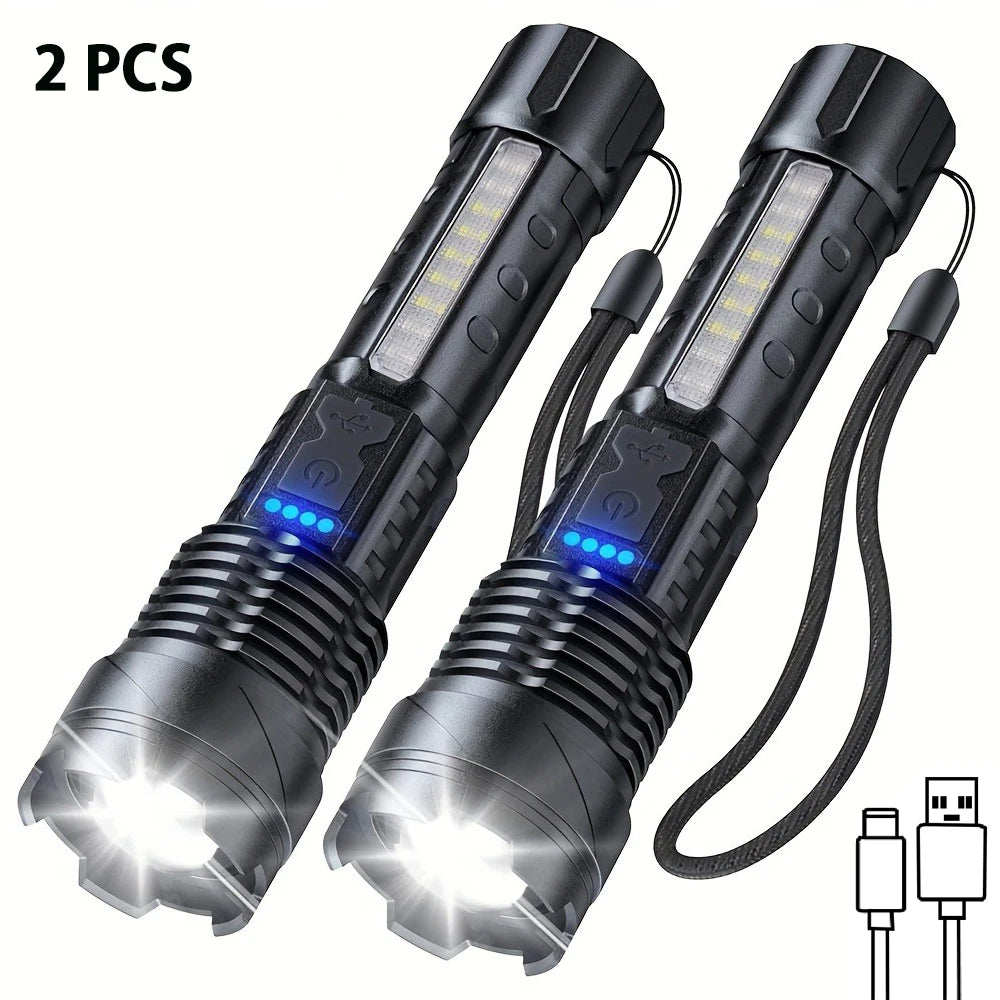 2 Rechargeable Led Flashlights With 7 Light Modes