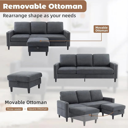 Convertible Sectional Couch, L-Shaped with Storage