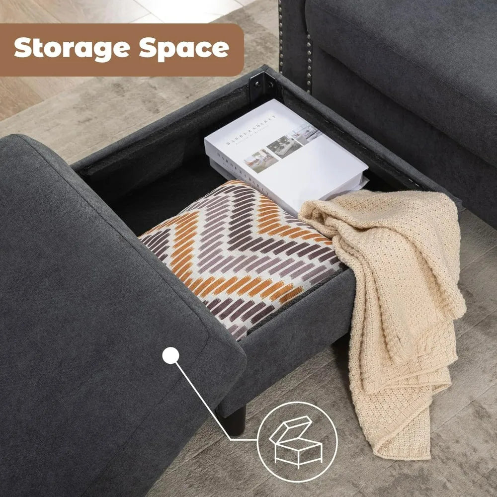 Convertible Sectional Couch, L-Shaped with Storage