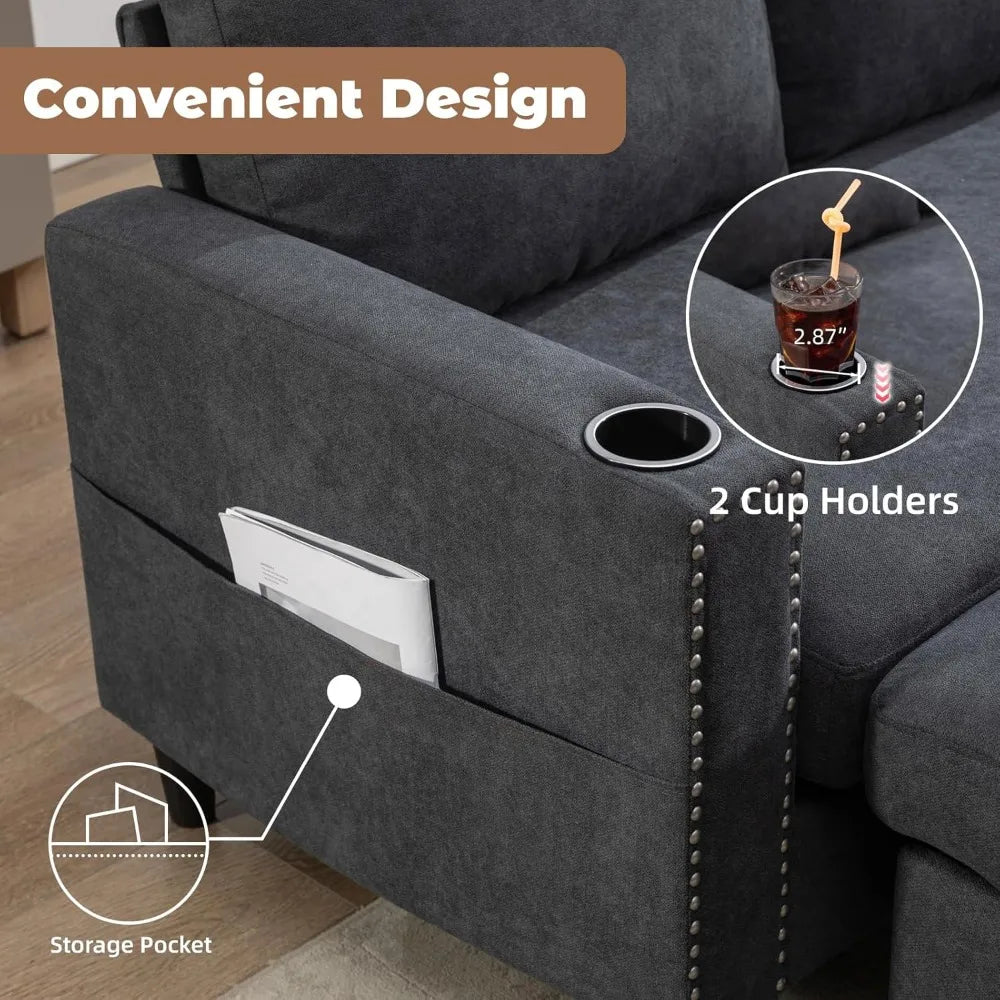 Convertible Sectional Couch, L-Shaped with Storage