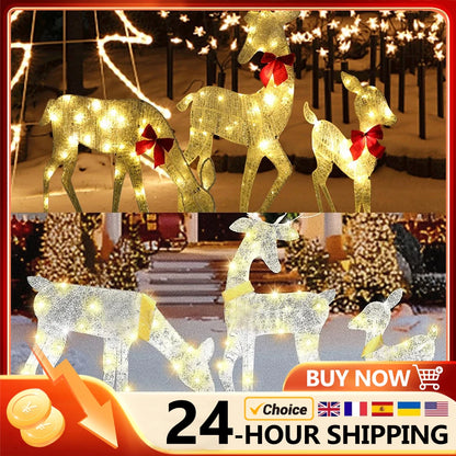3pcs Lighted Reindeer Family Indoor Or Outdoor