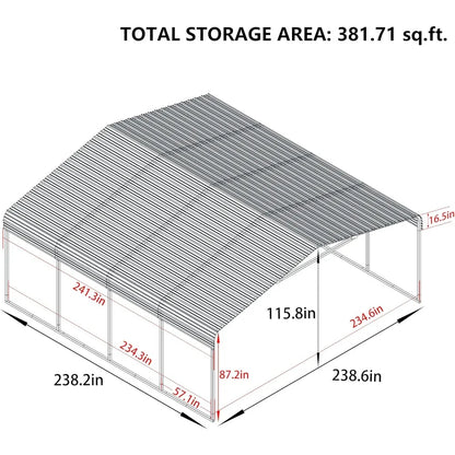 Galvanized Metal Carport, 20' x 20' for Car Garage Shelter