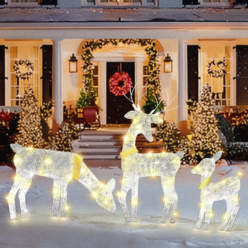 3pcs Lighted Reindeer Family Indoor Or Outdoor