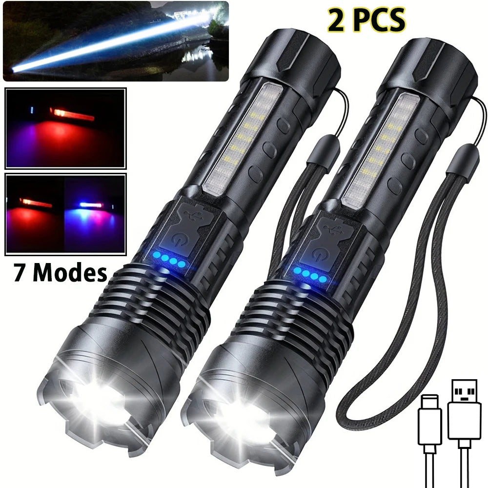 2 Rechargeable Led Flashlights With 7 Light Modes