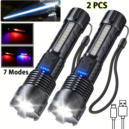 2 Rechargeable Led Flashlights With 7 Light Modes