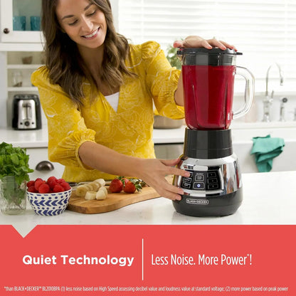 Quiet Stainless Steel Blender with Glass Cup
