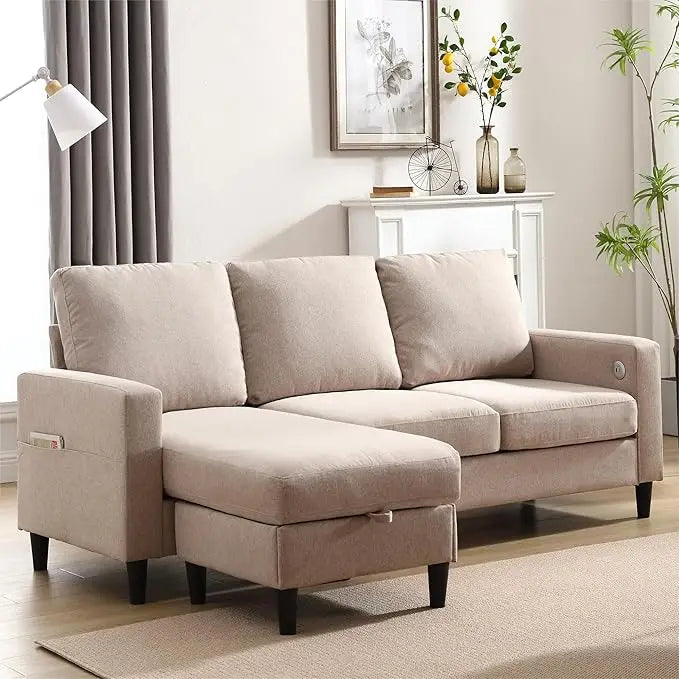 Convertible Sectional Couch, L-Shaped with Storage