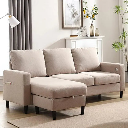 Convertible Sectional Couch, L-Shaped with Storage