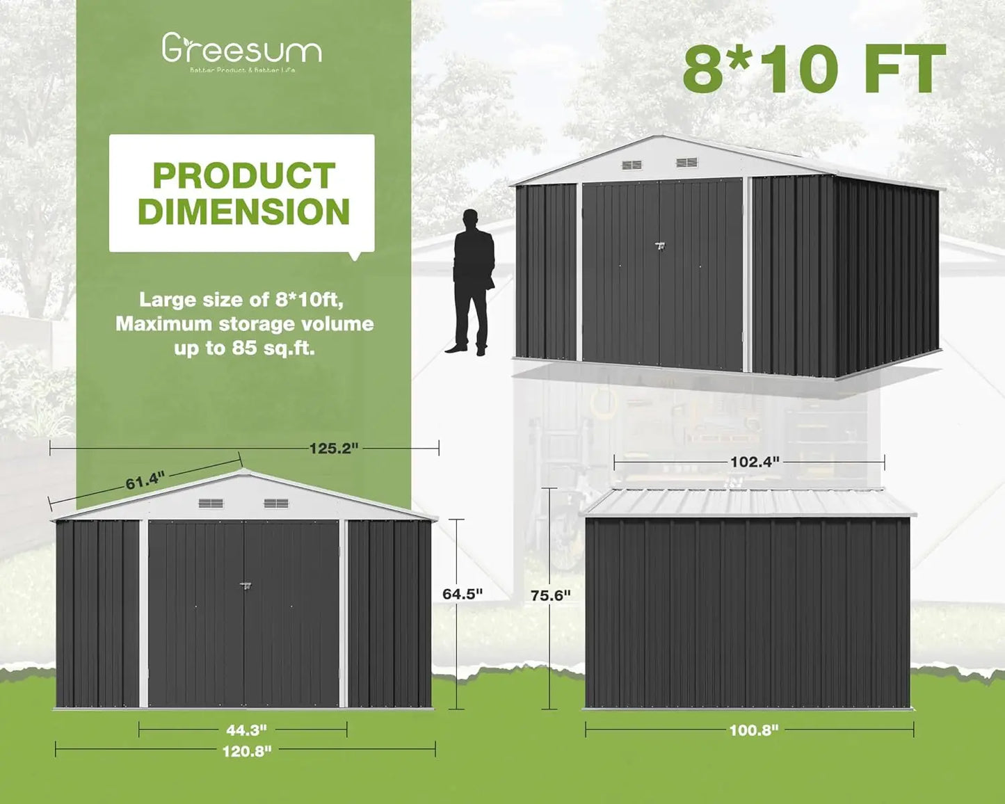 Outdoor Storage Shed 10 x 8 ft  with Door Lock