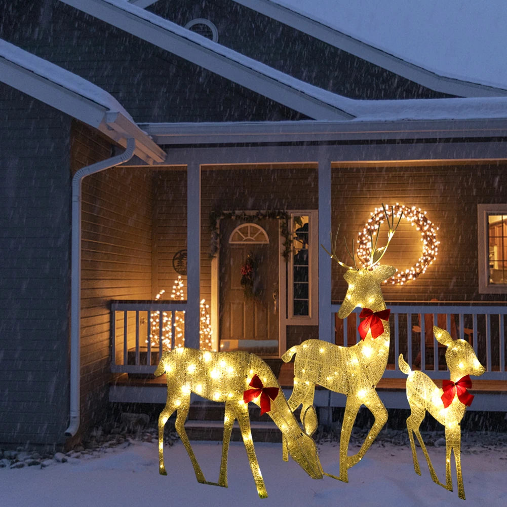 3pcs Lighted Reindeer Family Indoor Or Outdoor