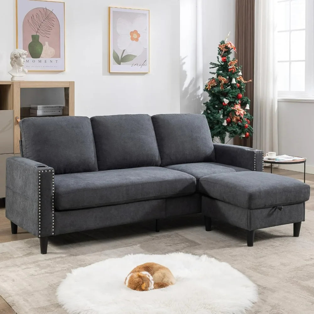 Convertible Sectional Couch, L-Shaped with Storage