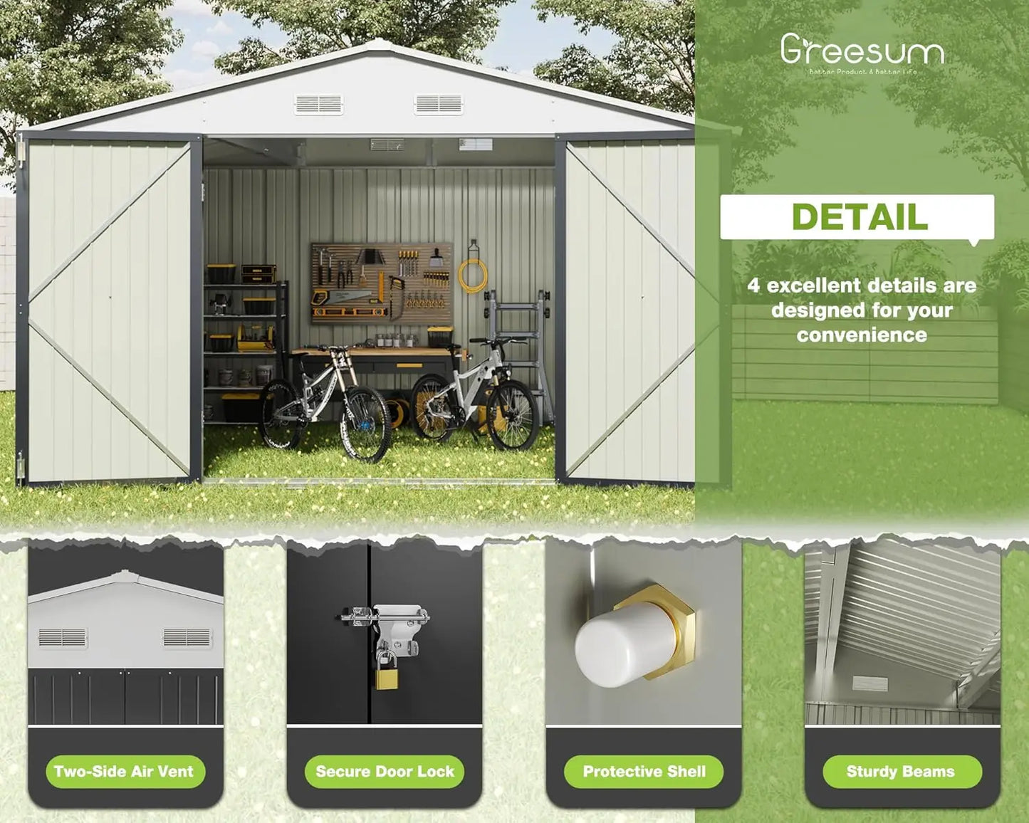 Outdoor Storage Shed 10 x 8 ft  with Door Lock