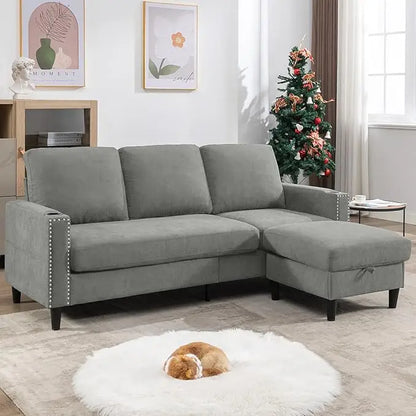 Convertible Sectional Couch, L-Shaped with Storage