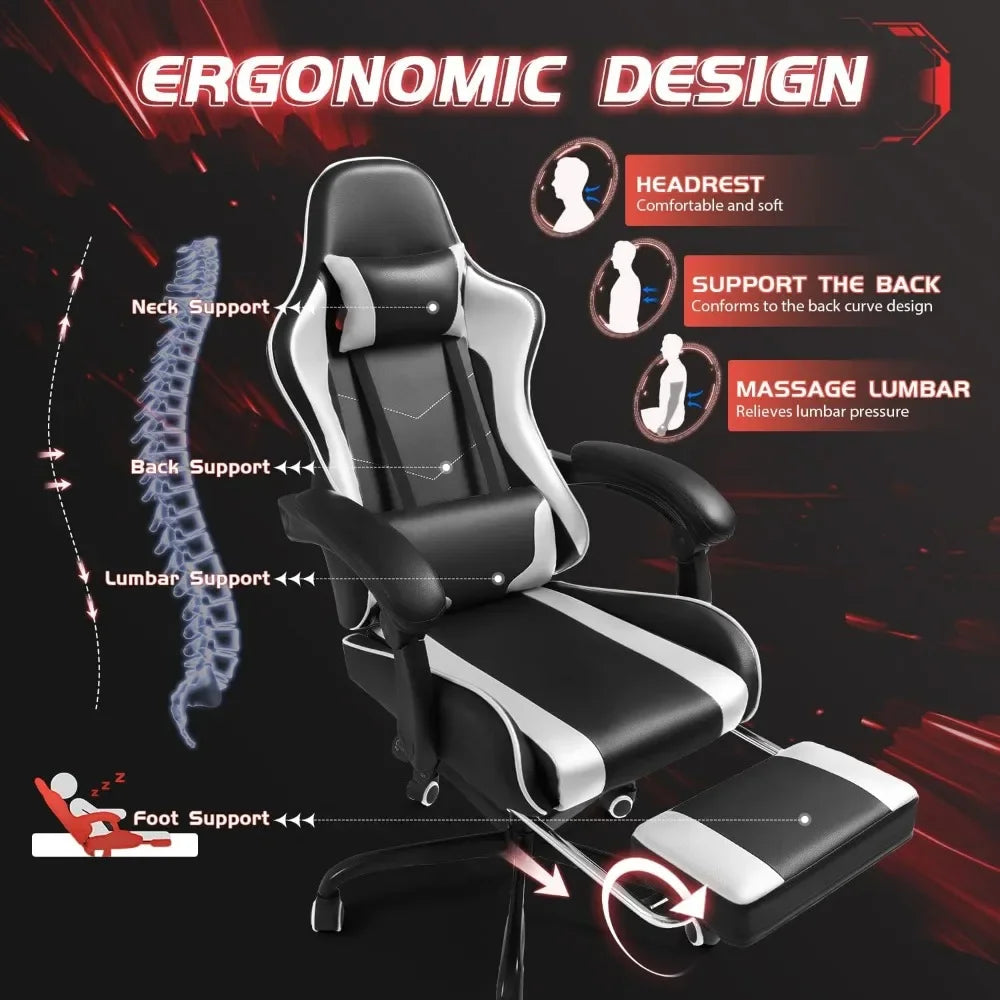 Chair with Footrest, Massage, Lumbar, Swivel Height Adjustable