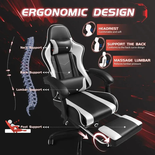 Chair with Footrest, Massage, Lumbar, Swivel Height Adjustable