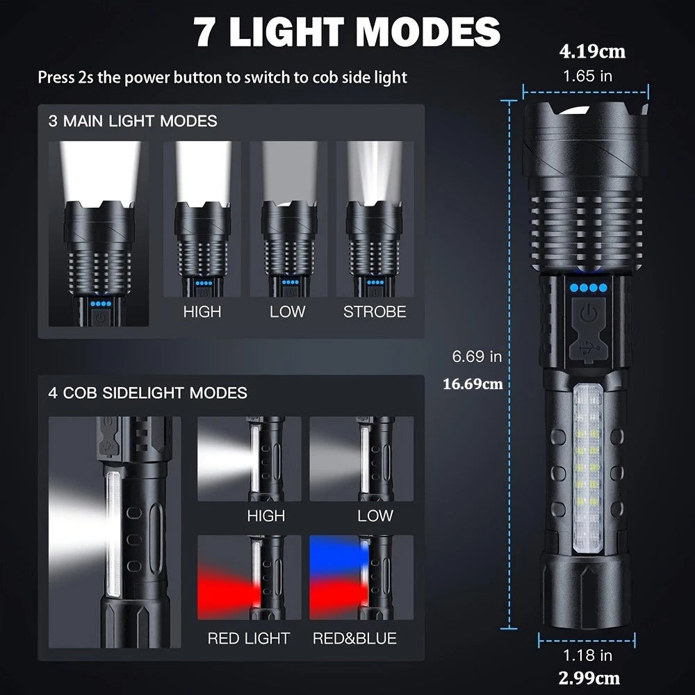 2 Rechargeable Led Flashlights With 7 Light Modes