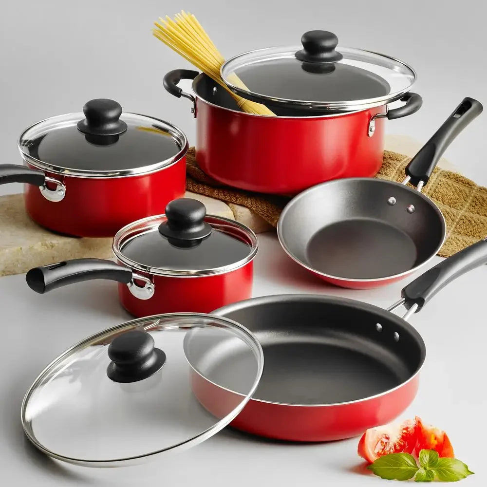 9-Piece Non-Stick Cookware Set Tempered Glass Lids