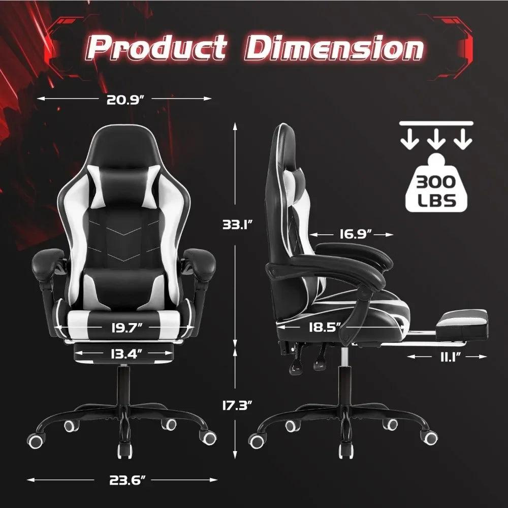 Chair with Footrest, Massage, Lumbar, Swivel Height Adjustable