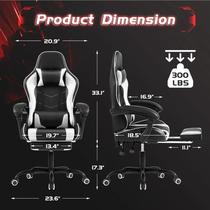 Chair with Footrest, Massage, Lumbar, Swivel Height Adjustable