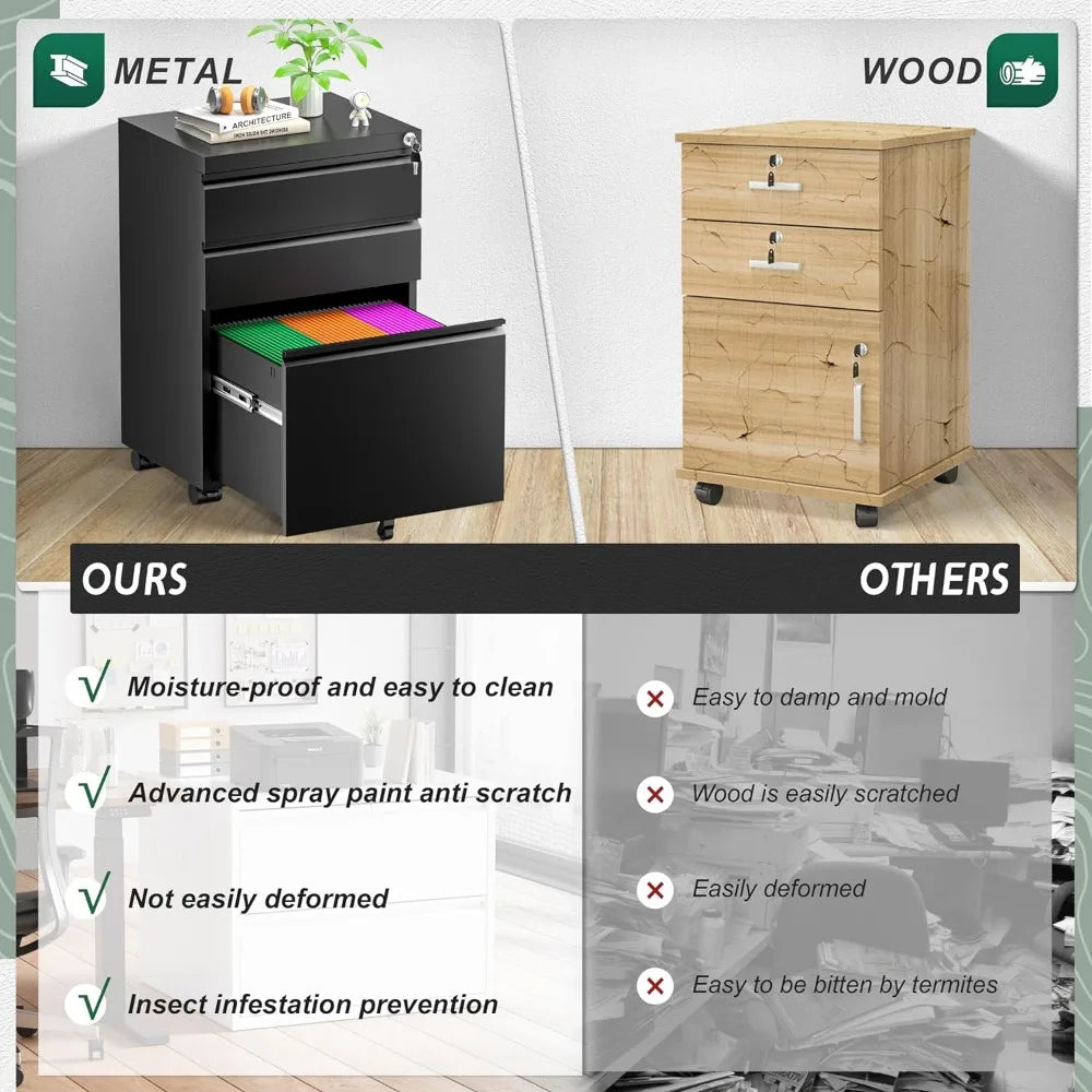 Black File Cabinet 3 Drawer, Metal