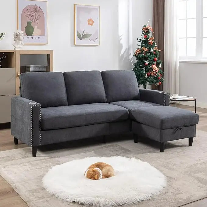Convertible Sectional Couch, L-Shaped with Storage