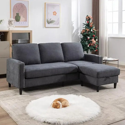 Convertible Sectional Couch, L-Shaped with Storage