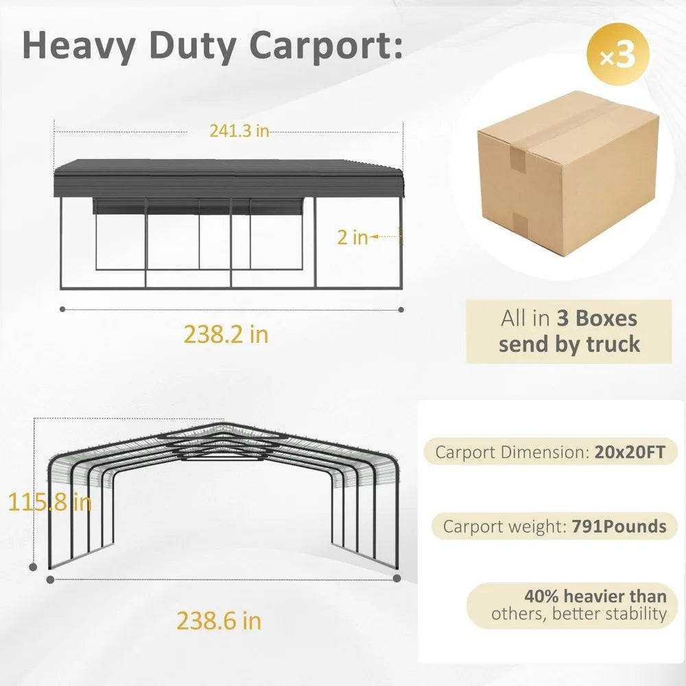 Heavy Duty Carport, 20' x 20' Metal Roof and Frame