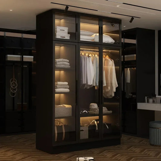 Armoire Wardrobe Closet with Lights Glass Doors