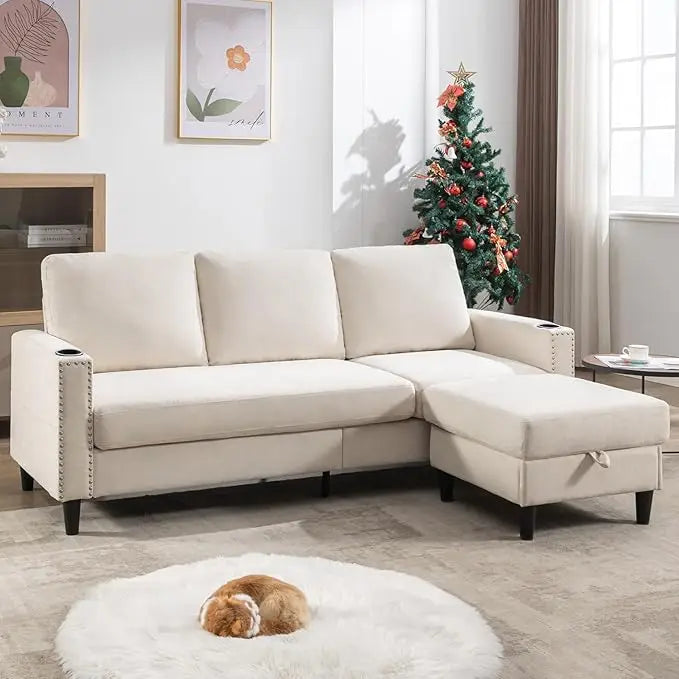 Convertible Sectional Couch, L-Shaped with Storage