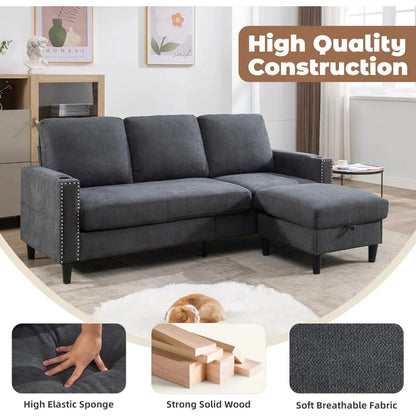 Convertible Sectional Couch, L-Shaped with Storage