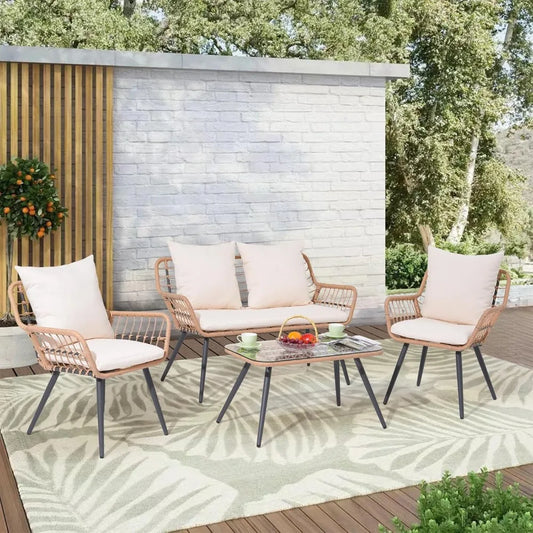 4 Pieces Patio Furniture Set, Wicker