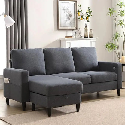 Convertible Sectional Couch, L-Shaped with Storage