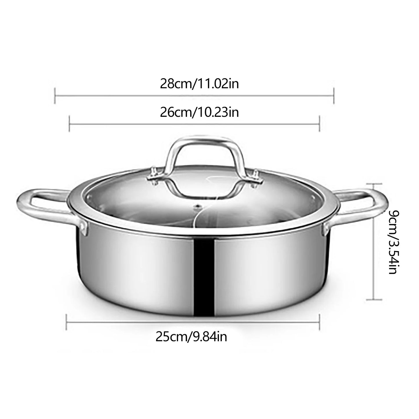 Stainless Steel Hot pot with Divider& Lid