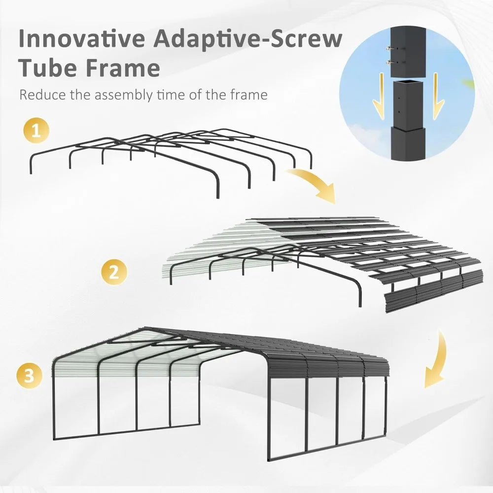 Heavy Duty Carport, 20' x 20' Metal Roof and Frame