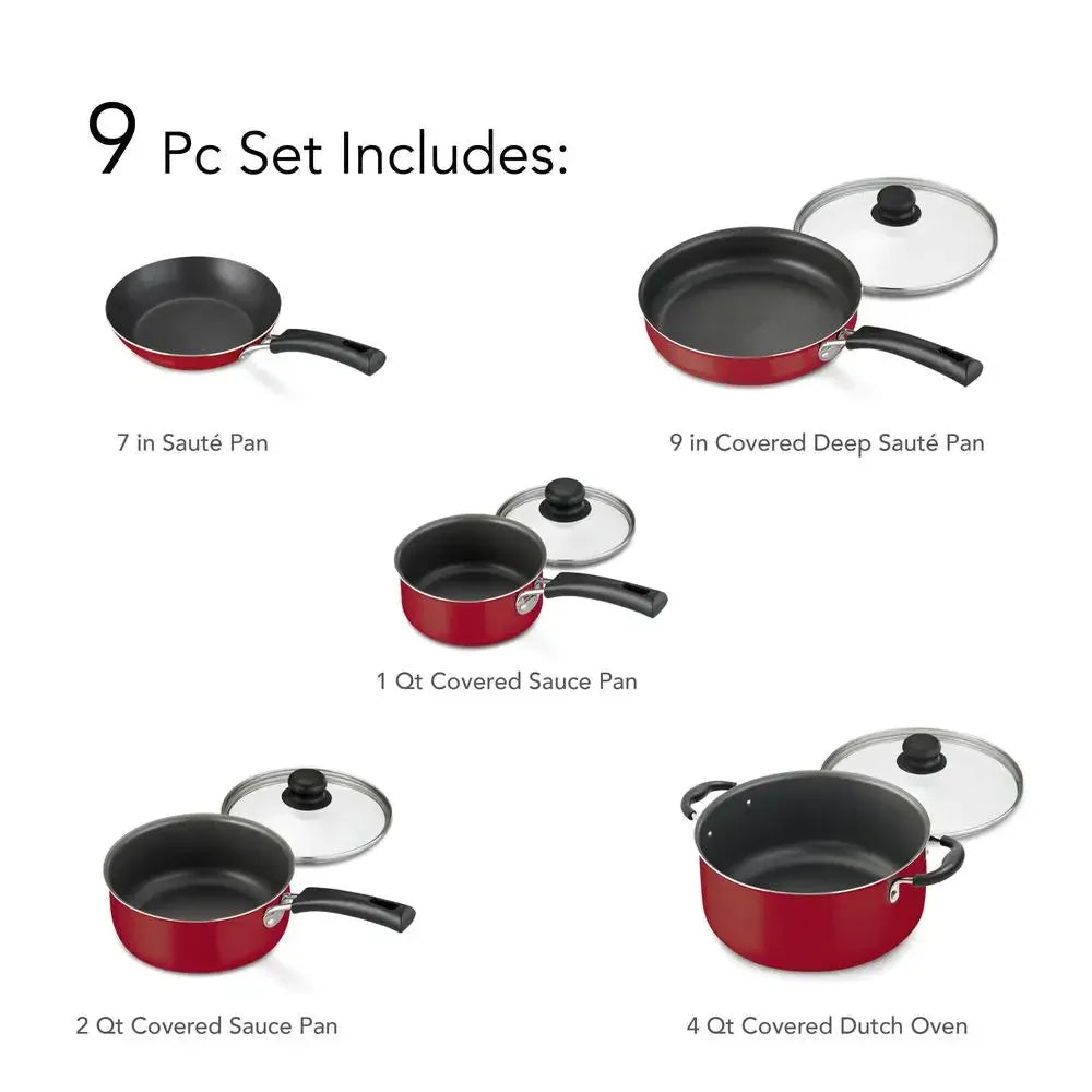 9-Piece Non-Stick Cookware Set Tempered Glass Lids