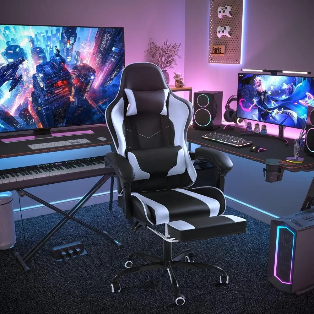 Chair with Footrest, Massage, Lumbar, Swivel Height Adjustable